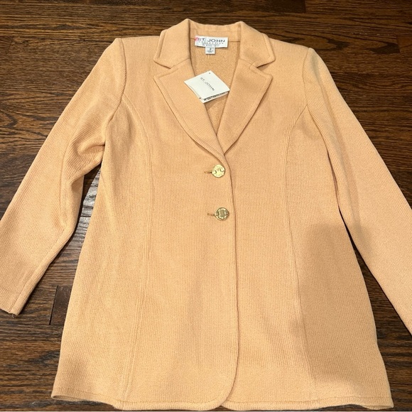ST. JOHN Basics Santana Knit HONEY Blazer Jacket Gold Buttons 2 NWT - Picture 2 of 6